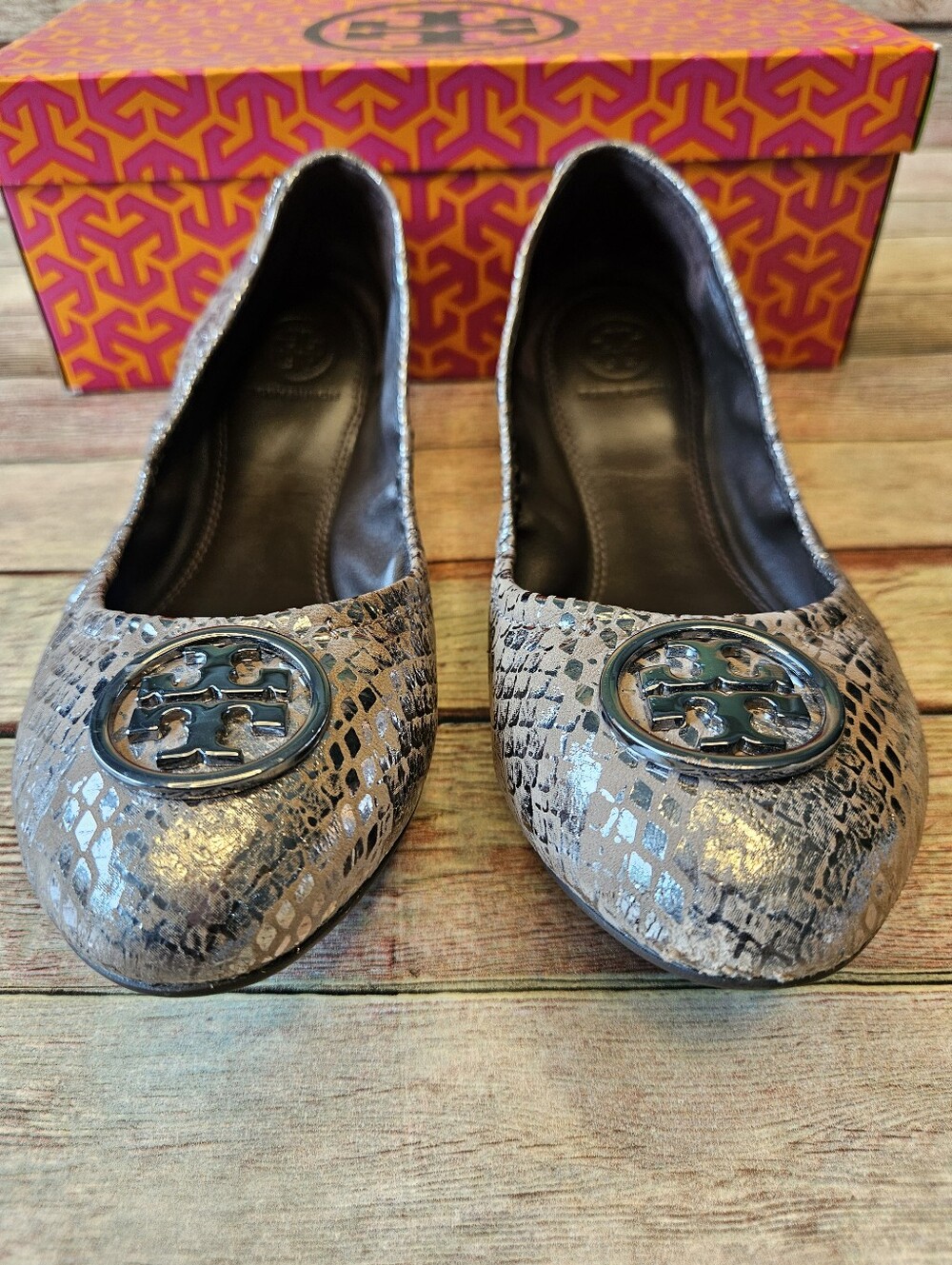Tory Burch Heidi Metallic Snake-Embossed Leather Ballet Flats - Picture 9 of 9